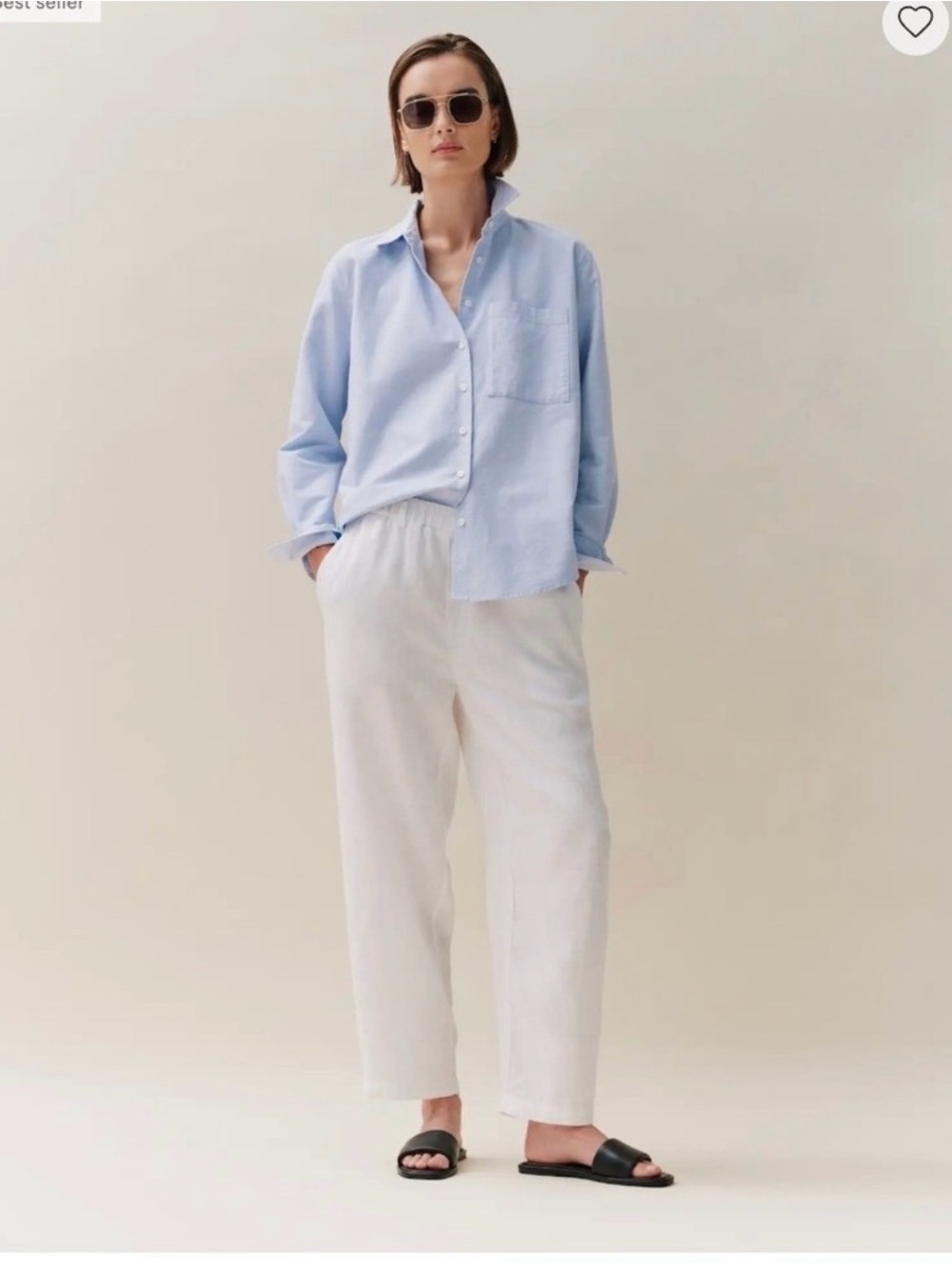 Quince 100% European Linen White Pull-On Pants Size M
